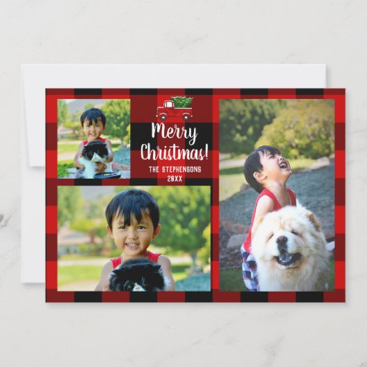 赤い小型トラックの素朴な国のクリスマス3の写真 招待状 (正面)