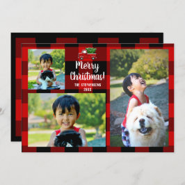 赤い小型トラックの素朴な国のクリスマス3の写真 招待状