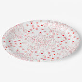 赤い小妖精や小人と雪片パターン ペーパープレート (アングル)