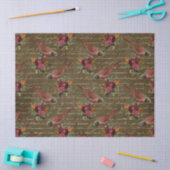 赤い小鳥と花がブラウン·デコパージュに 薄葉紙 (クラフト)