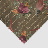 赤い小鳥と花がブラウン·デコパージュに 薄葉紙 (詳細)