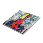 赤い尾を搭載するブロンドの人魚 タイル (側面)