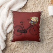 赤い屋外または屋内の自転車の花 クッション (ブランケット)