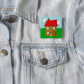 赤い屋根とジンジャーキャットのレンガ造りの家 缶バッジ (インサイチュ)