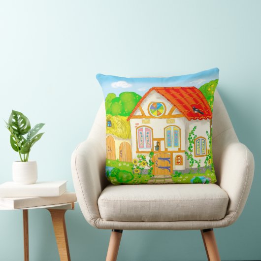 赤い屋根とパティオのある童話の漫画の家 クッション (椅子)