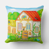 赤い屋根とパティオのある童話の漫画の家 クッション (正面)