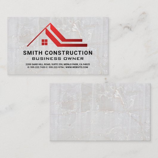 赤い屋根の住宅ロゴ | 石の背景 名刺 (正面/裏面)