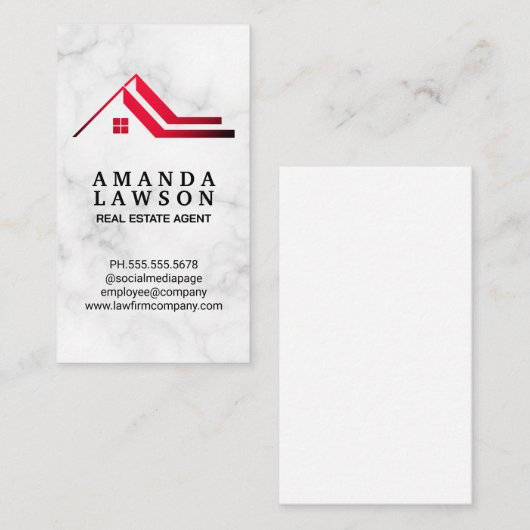 赤い屋根の実在不動産のロゴ | 大理石 予約カード (正面/裏面)