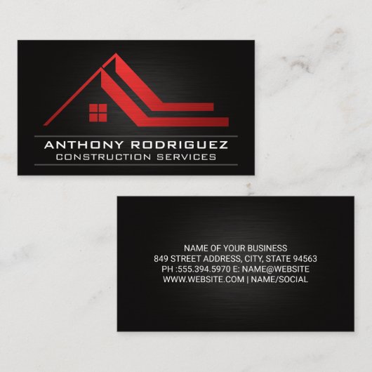 赤い屋根の実在不動産のロゴ | 黒の背景 名刺 (正面/裏面)