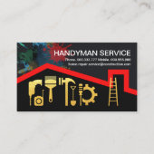 赤い屋根の絵を描（ばちゃばちゃ）跳ねる金ゴールドツール 名刺 (正面)