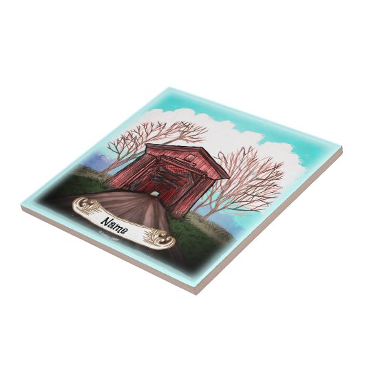 赤い屋根付き橋 タイル (側面)