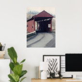 赤い屋根付き橋 ポスター (ホームオフィス)