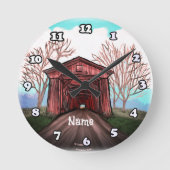 赤い屋根付き橋 ラウンド壁時計 (正面)