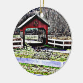 赤い屋根付橋の景色 セラミックオーナメント (左)