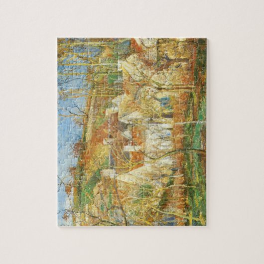 赤い屋根、村の角、冬のピサロ ジグソーパズル (縦)