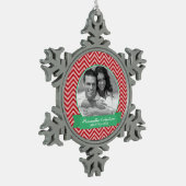 赤い山かっこのパターンカスタムの写真 スノーフレークピューターオーナメント (左)