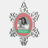 赤い山かっこのパターンカスタムの写真 スノーフレークピューターオーナメント (右)