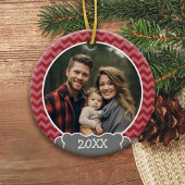 赤い山形の写真枠（年） セラミックオーナメント