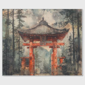 赤い山門の水墨画 ラッピングペーパー (フラット)