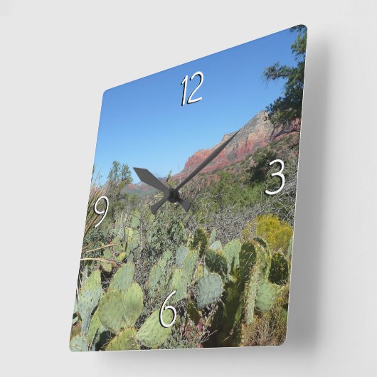 赤い岩とサボティI スクエア壁時計 (傾斜)