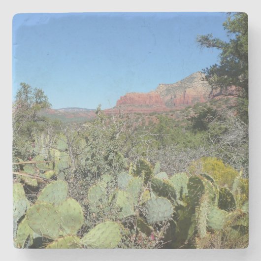 赤い岩とサボテンI ストーンコースター (正面)