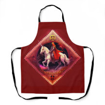 赤い岬に着いた装甲騎士が一角獣に乗る