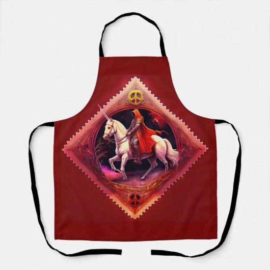 赤い岬に着いた装甲騎士が一角獣に乗る エプロン (正面)