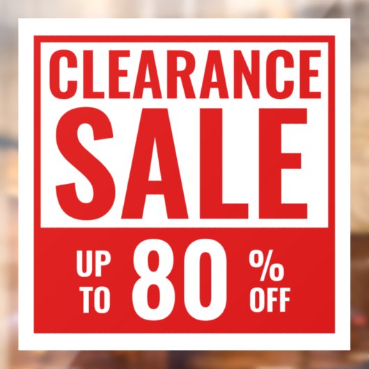 赤い巨大なクリアランス販売ストアのウィンドウにしがみつく ウィンドウサイン (シート2)