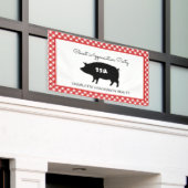 赤い市松模様にクライアント評価BBQパーティー 横断幕 (ビルの外側)