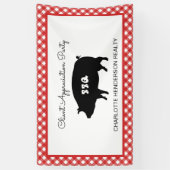 赤い市松模様にクライアント評価BBQパーティー 横断幕 (縦)