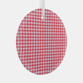 赤い市松模様にテーブルクロス閉じる。 ガラスオーナメント (正面右)