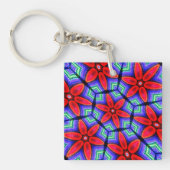 赤い布の花パターン キーホルダー (正面)