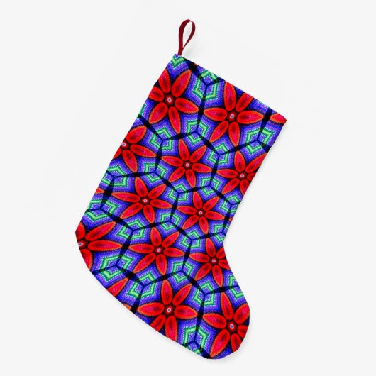 赤い布の花パターン スモールクリスマスストッキング (正面 (吊り時))