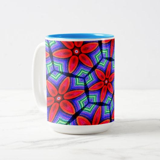 赤い布の花パターン ツートーンマグカップ (正面左)