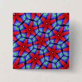 赤い布の花パターン 缶バッジ