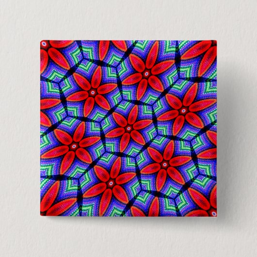 赤い布の花パターン 缶バッジ (正面)