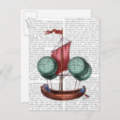 赤い帆が付いている熱気の気球の飛行船 ポストカード (正面/裏面)