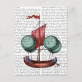 赤い帆が付いている熱気の気球の飛行船 ポストカード (正面)