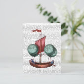 赤い帆が付いている熱気の気球の飛行船 ポストカード (スタンド正面)