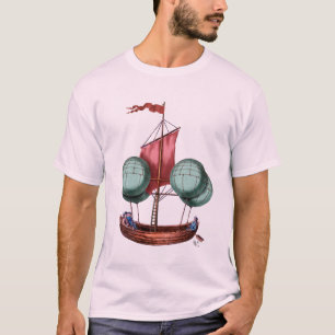 赤い帆が付いている熱気の気球の飛行船 Tシャツ
