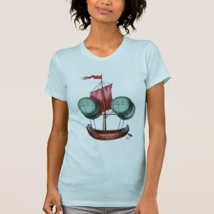赤い帆が付いている熱気の気球の飛行船 Tシャツ