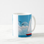 赤い帆船と雲 コーヒーマグカップ (正面右)