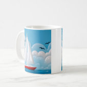 赤い帆船と雲 コーヒーマグカップ (正面左)