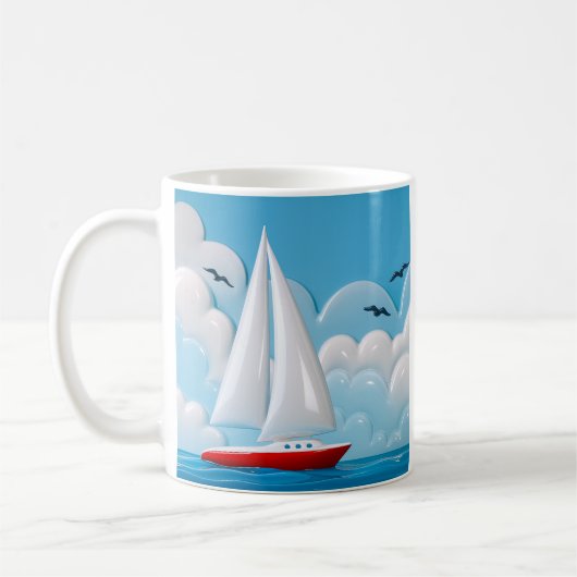 赤い帆船と雲 コーヒーマグカップ (左)