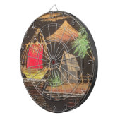 赤い帆船の風景 油彩画 アートプリント ダーツボード (正面右)