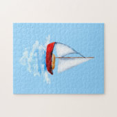 赤い帆船モダン海海水色 ジグソーパズル (横)