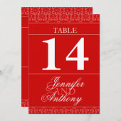 赤い帯の結婚式テーブルナンバー 招待状 (正面/裏面)