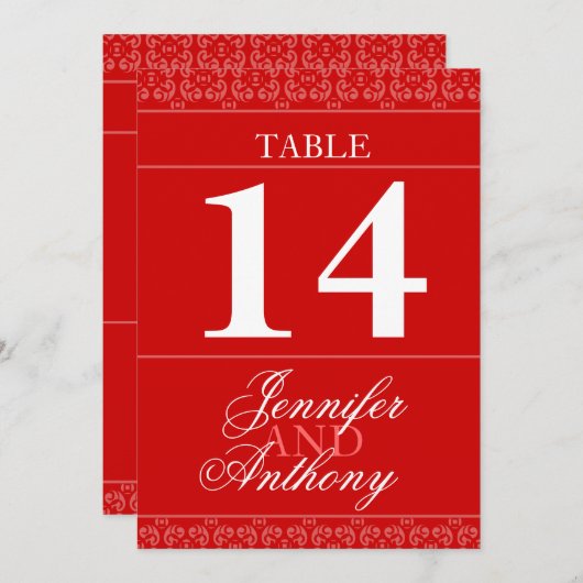 赤い帯の結婚式テーブルナンバー 招待状 (正面/裏面)