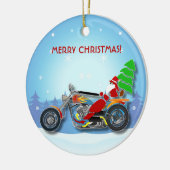 赤い帽子が付いているクリスマスのサンタの乗馬のチョッパーのバイク セラミックオーナメント (左)