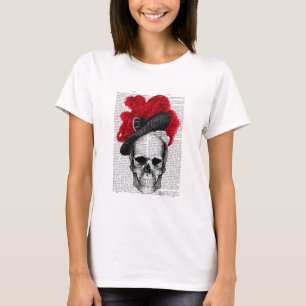 赤い帽子が付いているスカル Tシャツ